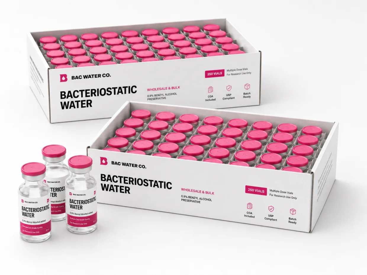 Bulk trays of 250 bacteriostatic water vials with loose multiple-dose vials